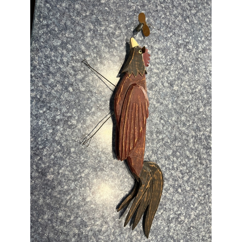 Vintage Folk Art Wooden Rooster Whirligig Wall Decor Primitive Farmhouse 22"